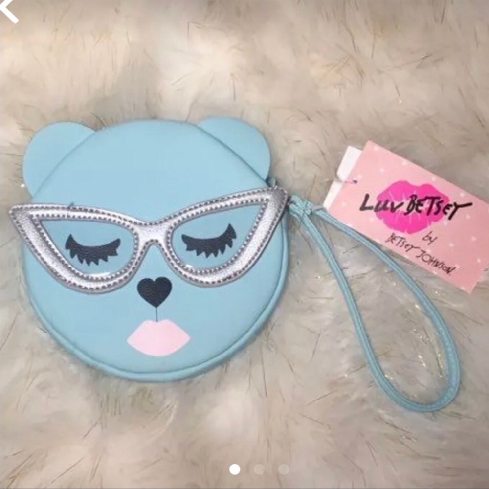 Betsey Johnson Bear w/Glasses Wristlet Coin Purse